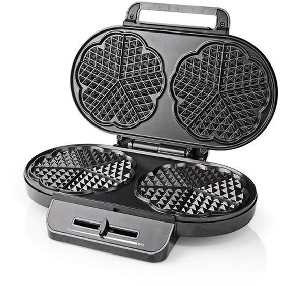 Nedis gaufrier - 2 x 5 Heart shaped waffles - 12 cm - 1200 W - contrôle automatique de la température - plastique / métal