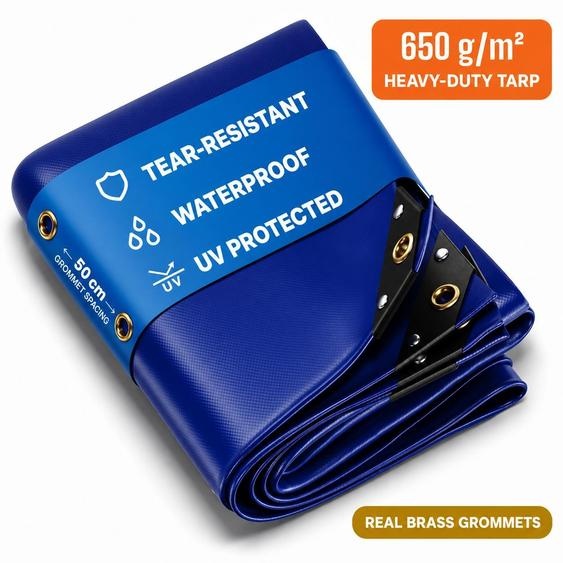 NEMAXX® Bâche de protection 650 g/m² 4x7 m (28 m²) Bleu – imperméable, anti-UV, indéchirable, œillets laiton – camion, bois, jardin