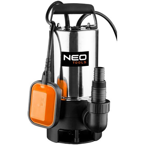 NEO TOOLS Pompe submersible pour eaux sales en acier inoxydable (débit de 18.000l/h, hauteur de refoulement de 9,5m, 1100W, granulométrie de 25mm) Pompe submersible pour eaux sales