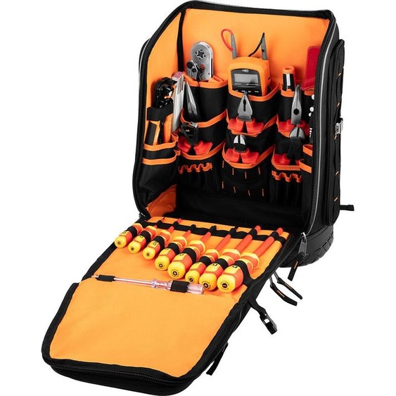 NEO TOOLS Sac à dos pour outils délectricien 31 pièces - avec outils pour un électricien | 26 poches, kit doutils délectricien mobile et durable