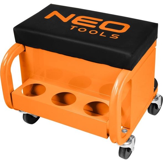 NEO TOOLS Tabouret datelier avec tablette 38 x 39 x 37 cm avec roulettes Chariot datelier Chariot à outils Siège datelier à roulettes