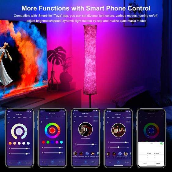 Neoglint A C85-265V 11W Hexagon RGB Floor Lamp Standing Light Supported Wirelessly Connected/ Phone App Control/ Controller/ Voice Control/ 32 Multicolor Mode/ DIY Customed Lighting Setting/ Music Sync/ Brightness Speed Adjustable Dimmable/ Replacement