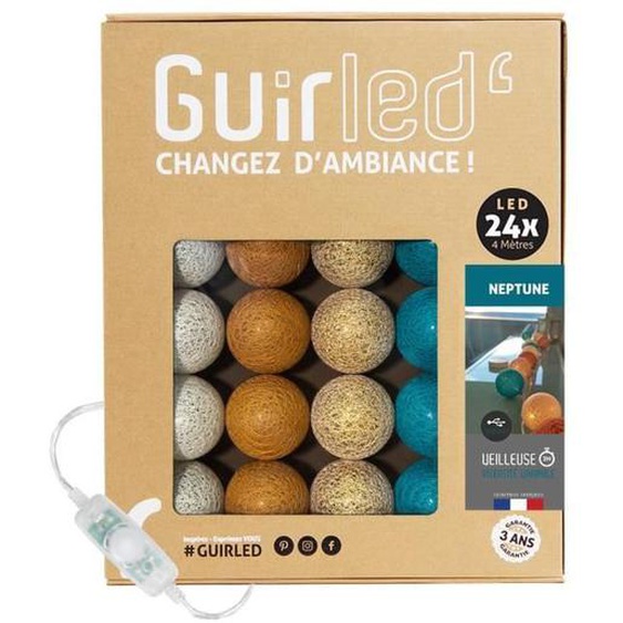 Guirlande lumineuse boules coton LED USB - GUIRLED - Neptune Classique - Blanc - Intérieur - Adulte