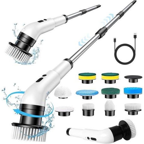 Nettoyeur électrique avec manche télescopique en acier et 3 vitesses - Nettoyeur multifonction 10-en-1 pour intérieur et extérieur
