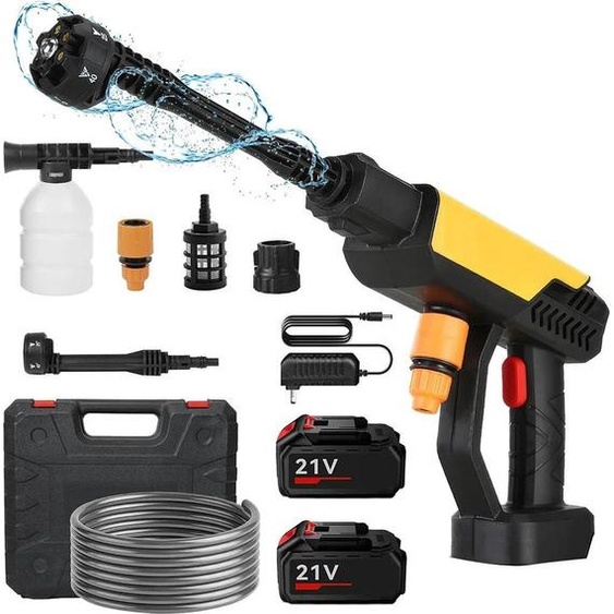nettoyeur haute pression 500W 70 bar, modèle électrique pour voiture & jardin, brun, 18V avec 2 batteries