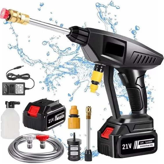 Nettoyeur haute pression 60 bar, pistolet pulvérisateur sans fil, électrique, 30000 mAh, pour Makita 18V, incl. 1x batterie, brun