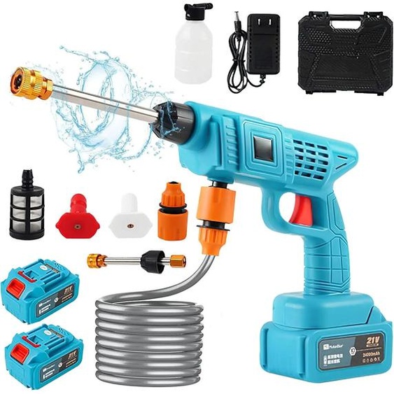 Nettoyeur haute pression à batterie, puissance 21V, débit deau 4,1L/min, avec 2X batteries, électrique