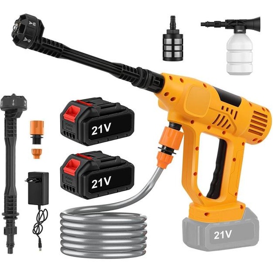 Nettoyeur haute pression mobile - Pistolet haute pression sans fil - 65 bars - Moteur sans balais - Batterie 18 V incluse - Pour voiture et ménage - Argent