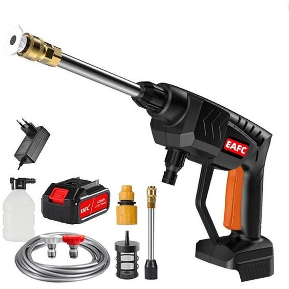 Nettoyeur haute pression portable - Pistolet de lavage sans fil 21 V - Pression 60 bars - Batterie 40 Wh - Moteur universel - Avec accessoires - Rouge