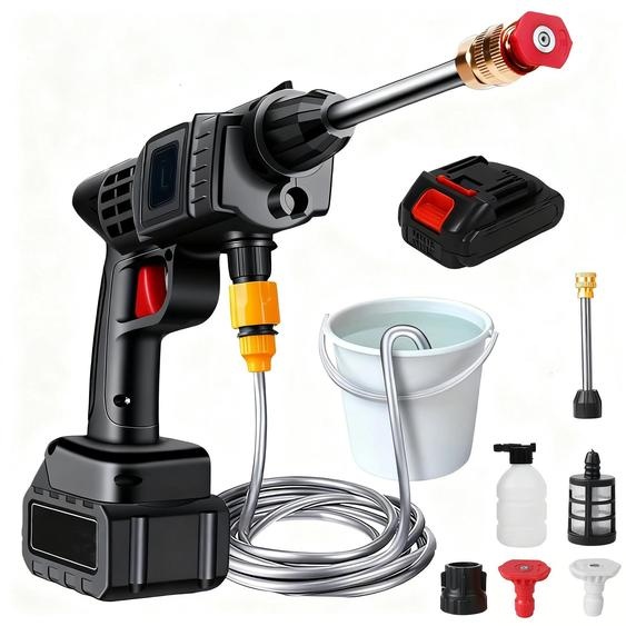 Nettoyeur haute pression portable - Pistolet de lavage sans fil - Pression de 50 bars - Batterie 24 V (1 pièce) - Avec tuyau darrosage - Appareil à main - Couleur or