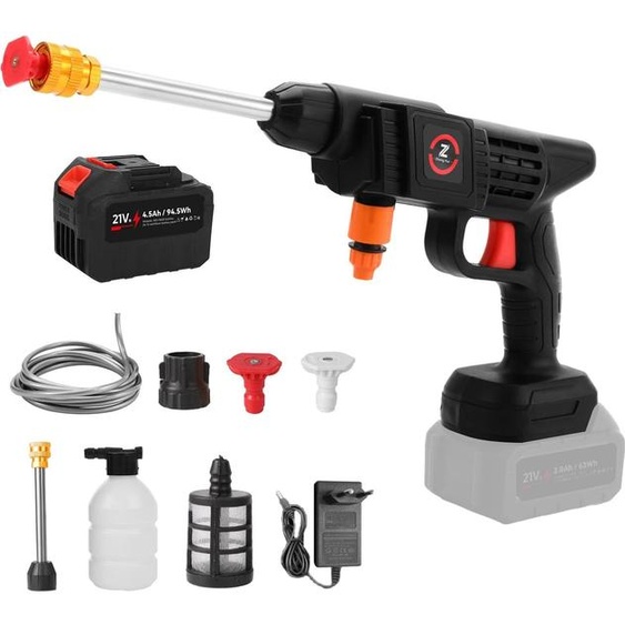 Nettoyeur haute pression sans fil - 21 V, 200 W - 50 bars (pic 70 bars) - 1 batterie 4500 mAh - Tuyau 5-10 m - Marron