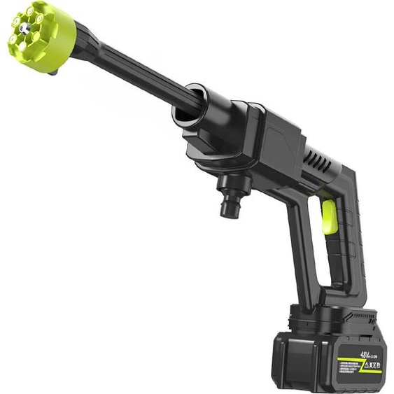 Nettoyeur haute pression sans fil - Lance manuelle - 300 W - Buse 6 en 1 - 2 batteries rechargeables - Pour voiture et jardin - Noir