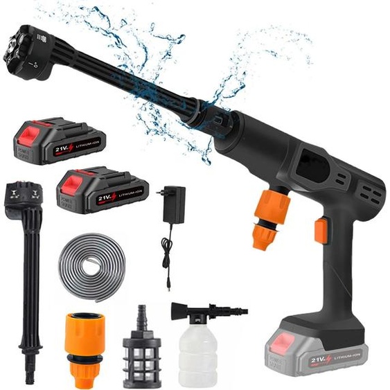 Nettoyeur haute pression sans fil - Pistolet à eau - 30 bars - 18 V - 2 batteries incluses - Pour le lavage de voiture et larrosage du jardin - Braun