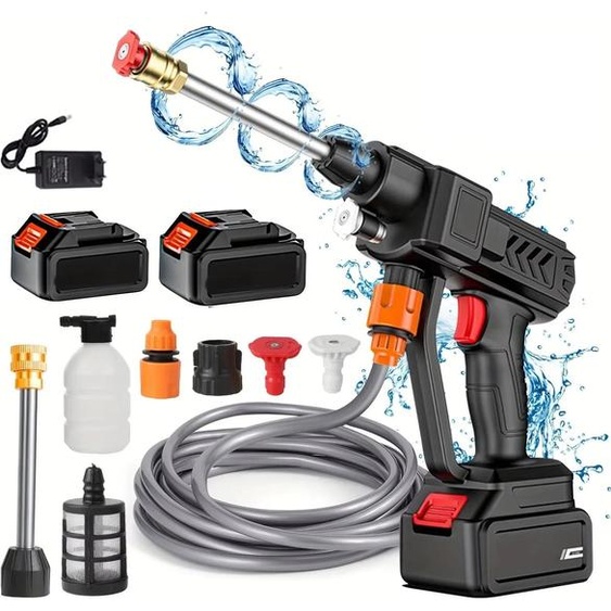Nettoyeur haute pression sans fil - Pistolet à eau maniable - Puissance 700 W - Pression 30 bars - Avec 2 batteries - Portable - Or
