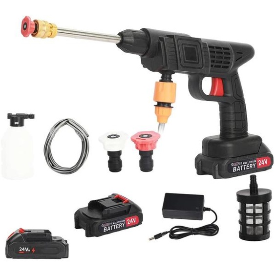 Nettoyeur haute pression sans fil - Pistolet de lavage pour voiture - 200 W - 35 bars - 2 batteries de 20 000 mAh - Générateur de mousse - Pour la voiture et la maison