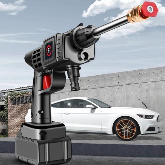 Nettoyeur haute pression sans fil, pistolet haute pression en rouge, batterie 12000 mAh, max. 70 bar, pulvérisateur de mousse pour voiture & maison