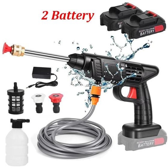 Nettoyeur haute pression sans fil - Pistolet haute pression portable - 2 batteries - Prise UE - Lance à mousse - Lavage de voiture et nettoyage du jardin - Rechargeable