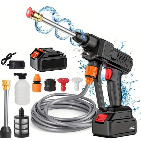 Nettoyeur haute pression, sur batterie, 200W 30 bar, rouge, compatible avec Makita 18V, Type-C, 1 batterie incluse