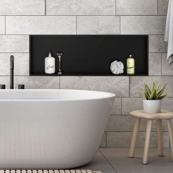Niche murale - LUXEBATH - 90x30 cm - Acier inoxydable - Noir - Design contemporain