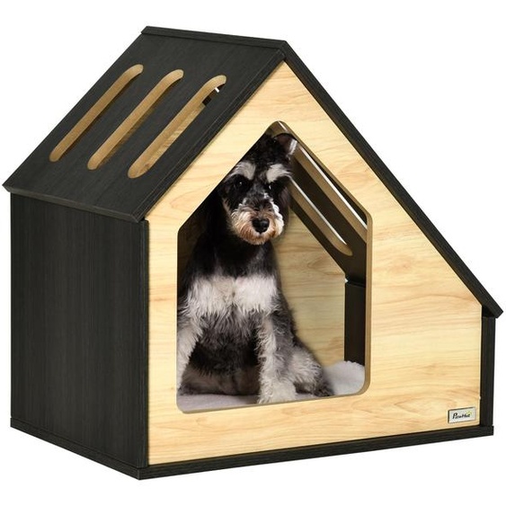 Niche en bois PAWHUT D02-120, niche pour chat, avec coussin, niche pour chien, grotte pour chien, 60 x 40 x 59,2 cm - A