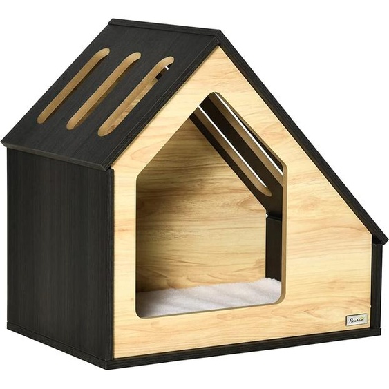 Niche en bois PAWHUT D02-120, niche pour chat, avec coussin, niche pour chien, grotte pour chien, 60 x 40 x 59,2 cm - A