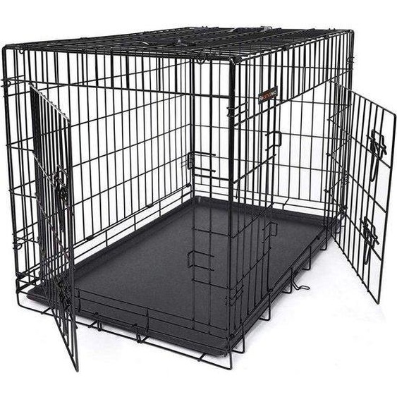Niche pour chien - 2 portes - XXL - Matériaux de haute qualité - Structure à deux portes - Facile à plier - Bonne finition - Plateau amovible - Acier et plastique ABS - Noir - 122 x 81 x 76 cm (L x H x P)