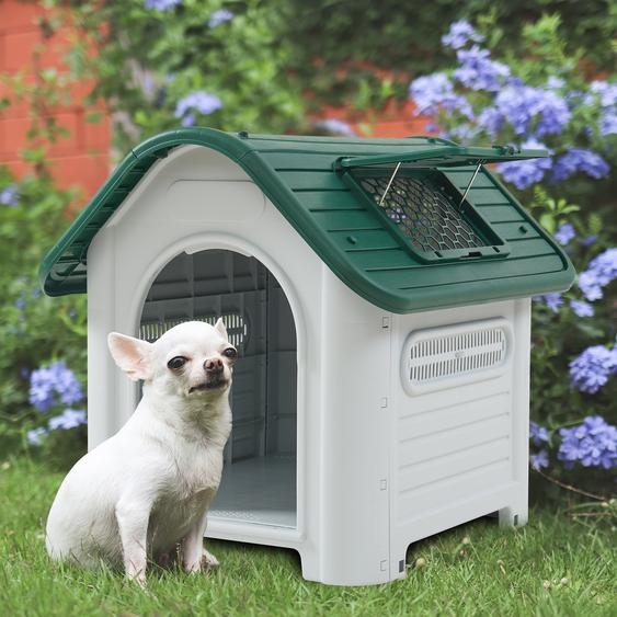 Niche pour chien Bello Maison pour chien avec lucarne 87 x 72 x 75 cm plastique blanc/vert