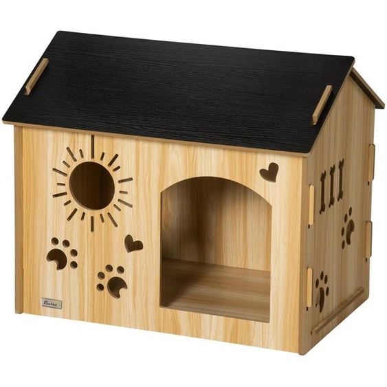 Niche pour chien en bois PawHut avec ouvertures daération, pour lintérieur, en chêne