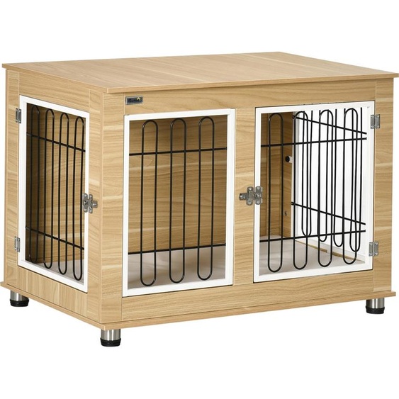 Niche pour chien Fortuna Lai avec plateau, cage et abri pour chien, double porte, avec coussin, chêne, idéale pour lintérieur et lextérieur