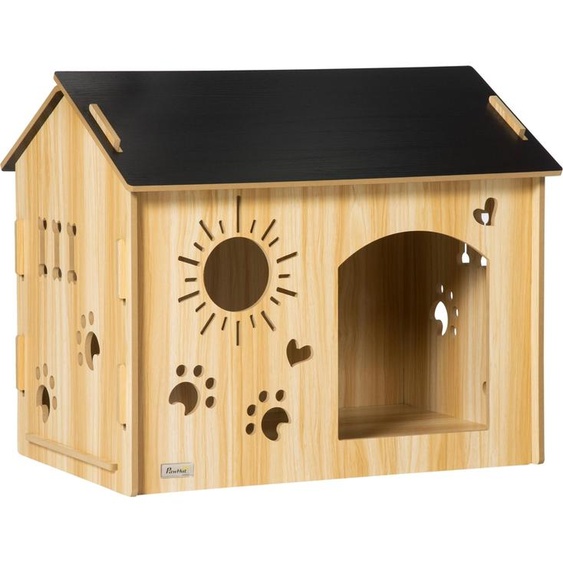 Niche pour chien Fortuna Lai en bois Niche pour petits animaux avec ouvertures daération 69 x 50 x 58,5 cm, niche pour chien avec toit, intérieur en MDF chêne noir