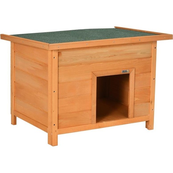 Niche pour chien Fortuna Lai Outdoor, niche en bois avec toit en asphalte rabattable, niche imperméable avec sol surélevé, niche pour petits chiens, jaune, 82 x 58 x 58 cm