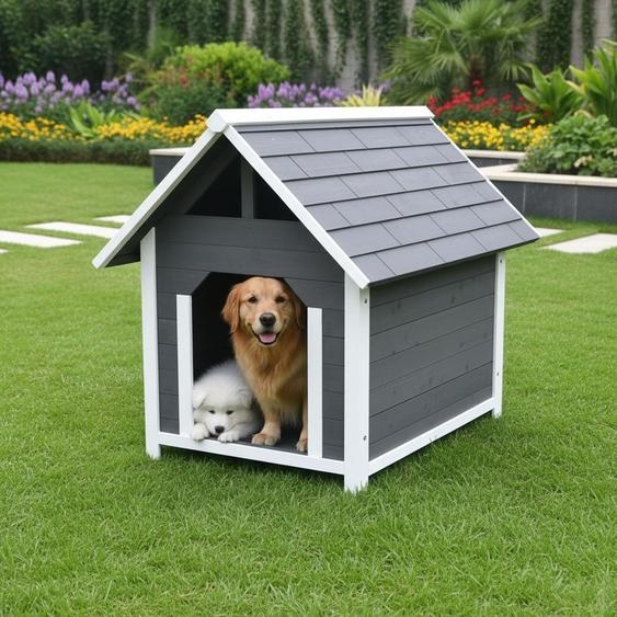 Niche pour chien Melko Gris Bois 95 cm Résistante aux intempéries Niche pour chien dextérieur avec toit