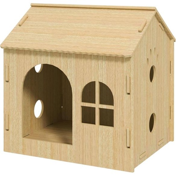 Niche pour chiens avec fenêtre, maison pour chats avec design de pattes mignon, montage sans vis, pour petits chiens de moins de 4 kg, intérieur, 49,5 x 41 x 51 cm, chêne