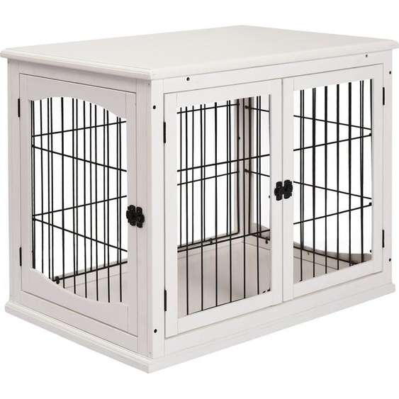 Niche pour chiens Maison de transport Cage pour petits animaux pour lintérieur 81 x 58,5 x 66 cm en MDF & métal en blanc, idéale pour les animaux domestiques