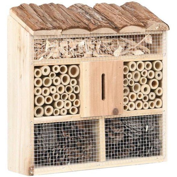Nichoir à insectes - 30 x 10 x 30 cm - Bois massif - Aide à la nidification naturelle pour les abeilles, les papillons et les coléoptères - Nichoir à insectes avec bambou et pomme de pin