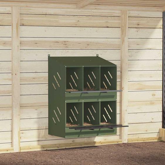 Nichoir à poules avec 6 compartiments vert olive métal
