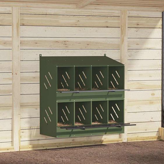 Nichoir à poules avec 8 compartiments vert olive métal
