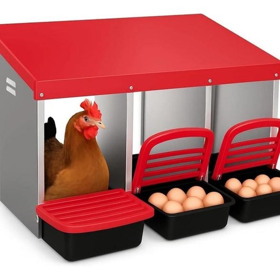 Nid pour poules - 3 nids dincubation - Métal, plan incliné, orifices de ventilation, nid à rouleaux, fixation murale, pour grandes poules - Rouge