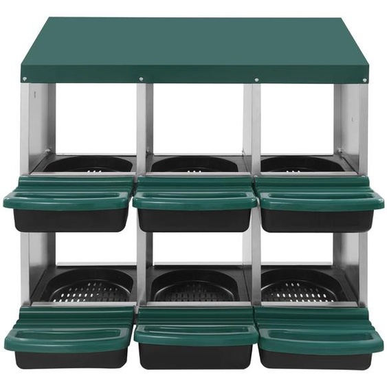 Nid pour poules - 6 compartiments - Acier inoxydable - Pour poules - Autoportant ou à fixer au mur - Design moderne - Vert
