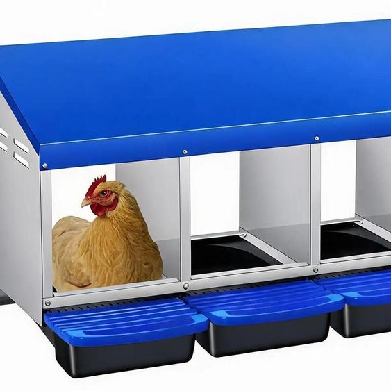 Nid pour poules - Cage à ufs avec 4 compartiments - Fixation possible au mur ou au sol - Collecte automatique des ufs - Acier galvanisé - Bleu