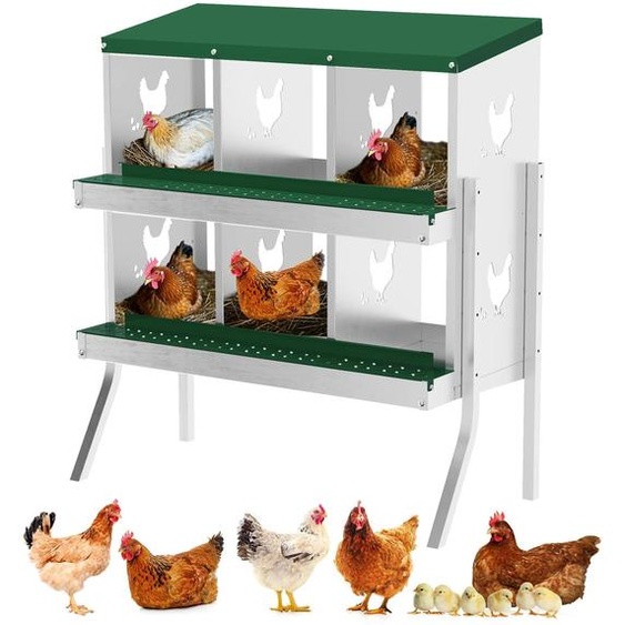 Nid pour poules en forme de rouleau - Boîte de ponte en métal - 6 places de ponte - Autoportant grâce à ses pieds - Facile à nettoyer - Adapté pour lintérieur et lextérieur - Vert