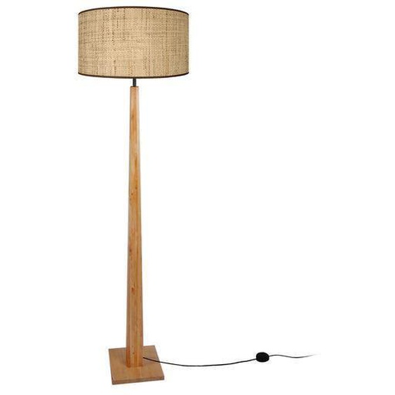 NIDRA-Lampadaire droit bois  naturel,noir Abat-jour: cylindre tissu beige 1 ampoule E27 inspiration nordique P40xD40xH156cm