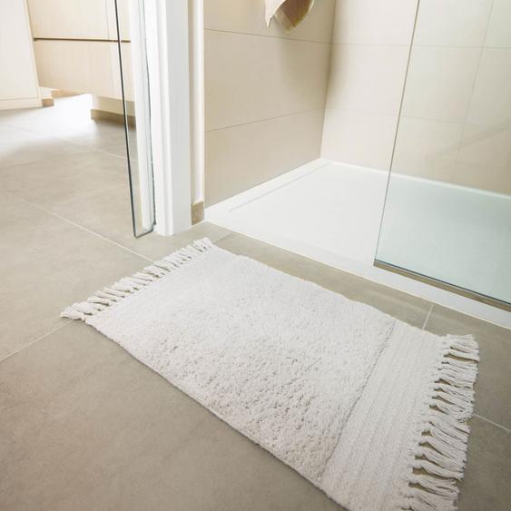 Nilce - Tapis de bain 100% coton à franges - Couleur - Blanc, Dimensions - 40x60 cm