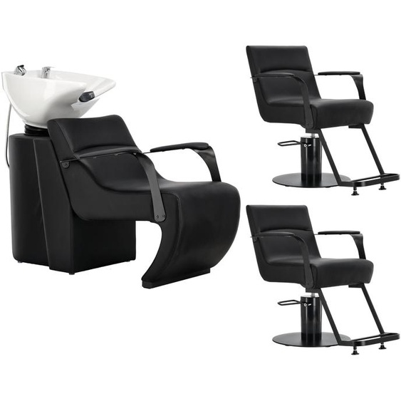 Nina Ensemble noir de laveuse de coiffure et 2 fauteuils de coiffure hydrauliques pivotants pour salon de coiffure, laveuse mobile, cuve en céramique, robinet, douchette.