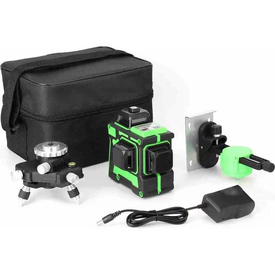 Niveau laser, 12 lignes, réglable en hauteur, noir