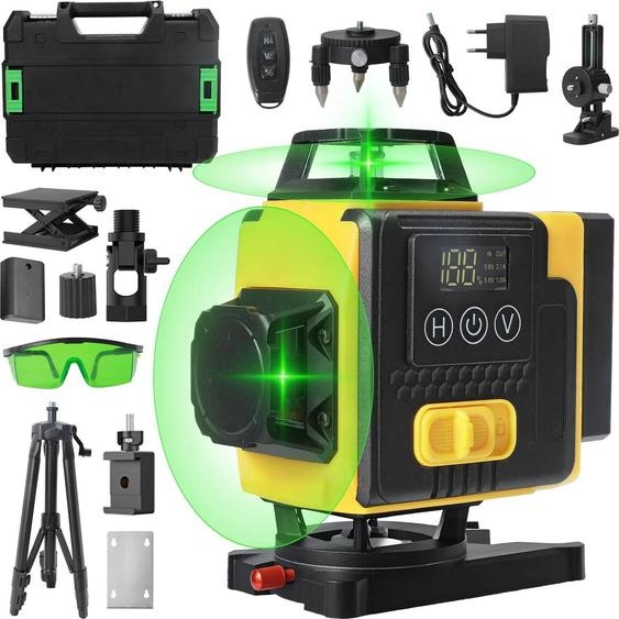 Niveau laser, 16 lignes, piles rechargeables, kit jaune
