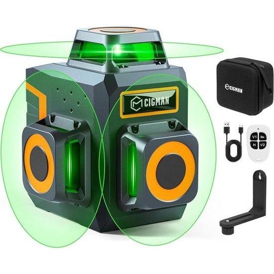 Niveau laser 3D vert, à nivellement automatique, magnétique, avec télécommande