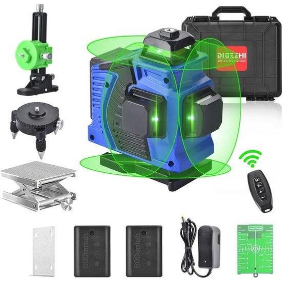 Niveau laser 4D avec lignes croisées à 360° et télécommande - Luminosité réglable et mise à niveau automatique