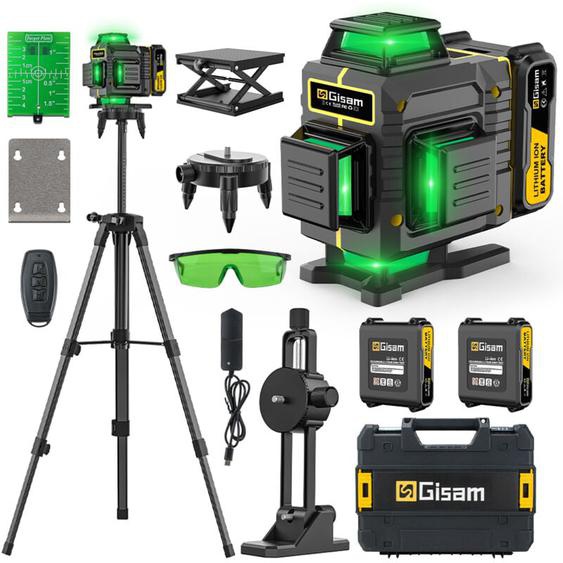 Gisam - Niveau Laser à Réticule Avec Trépied,Laser 4D Multifonctionnel Avec 16 lignes, 2 4800 Batterie Li-ion Avec Port de Charge Type c, peut être