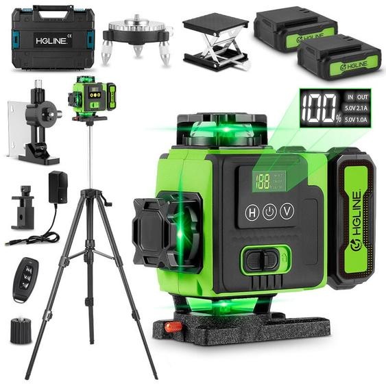 Niveau Laser Auto-Nivelant Écran LCD, Bluetooth Faisceau Vert Ligne Croisée Outil Pour Carrelage, Horizontale/Verticale à 360°,Avce Trépied de niveau